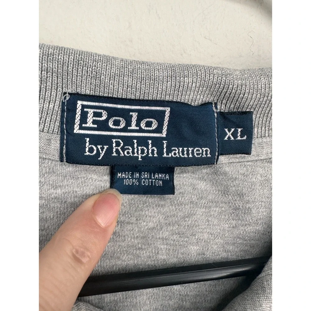 Ralph Lauren Polo Shirt Mens XL Gray Heather High-Low Slit Navy Small Pony Logo